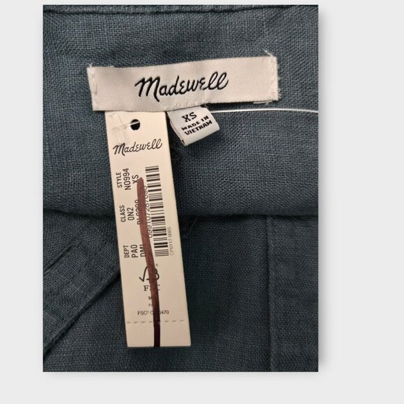 MADEWELL Flap-Pocket Button-Up Shirt in 100% Linen Blue XS NWT - Picture 9 of 11
